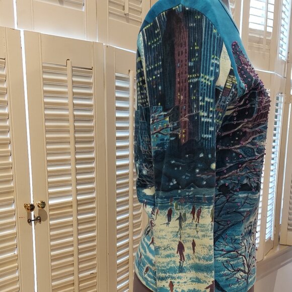 City Winter Scene Beaded & Sequined Long Sleeve T-shirt by Carrie Allen Size M - Picture 6 of 9